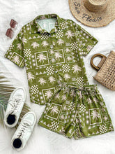 2pcs Beach Vacation Fun Print Shirt And Shorts Set, Leisure